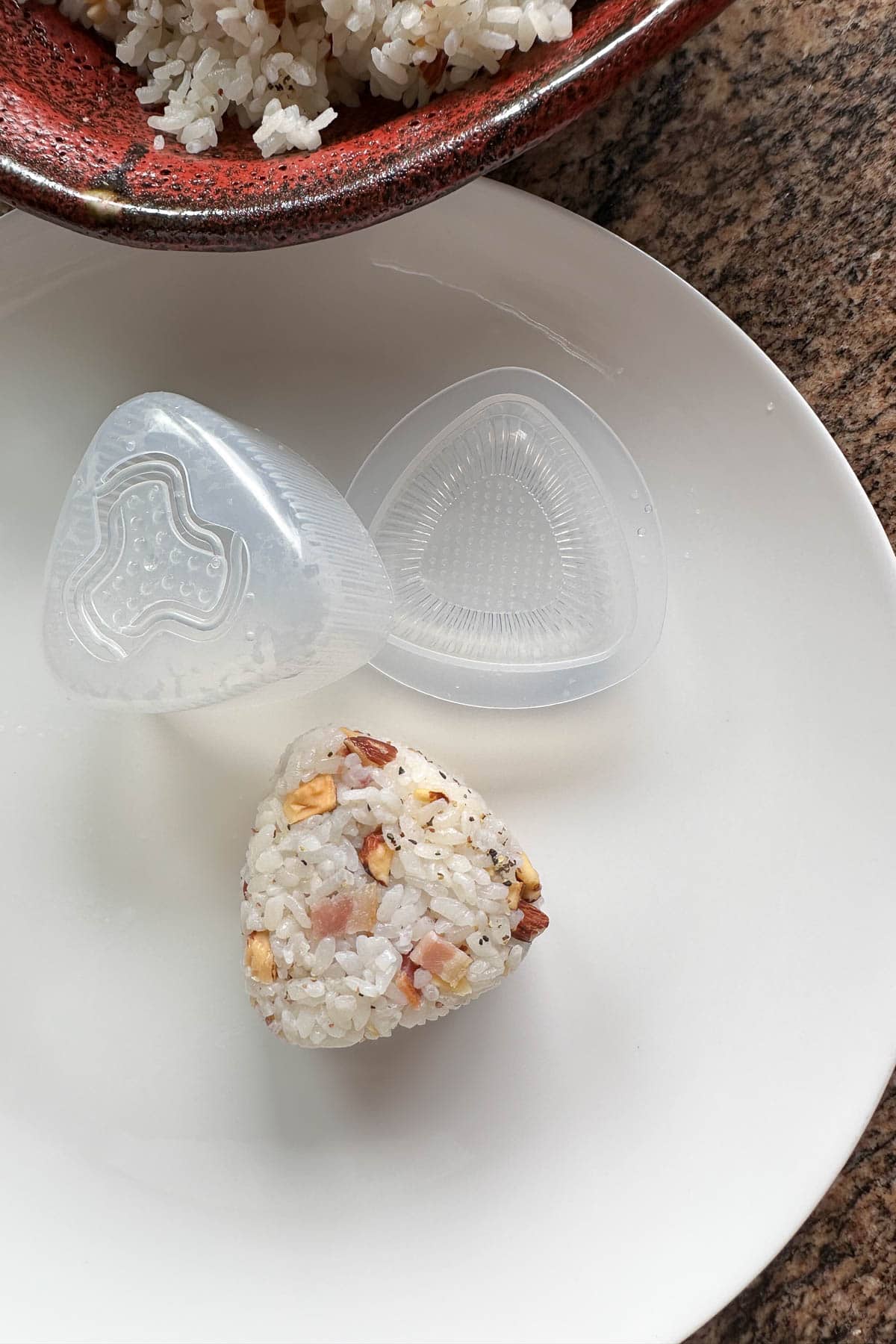 Making Bacon Almond Onigiri Musubi.