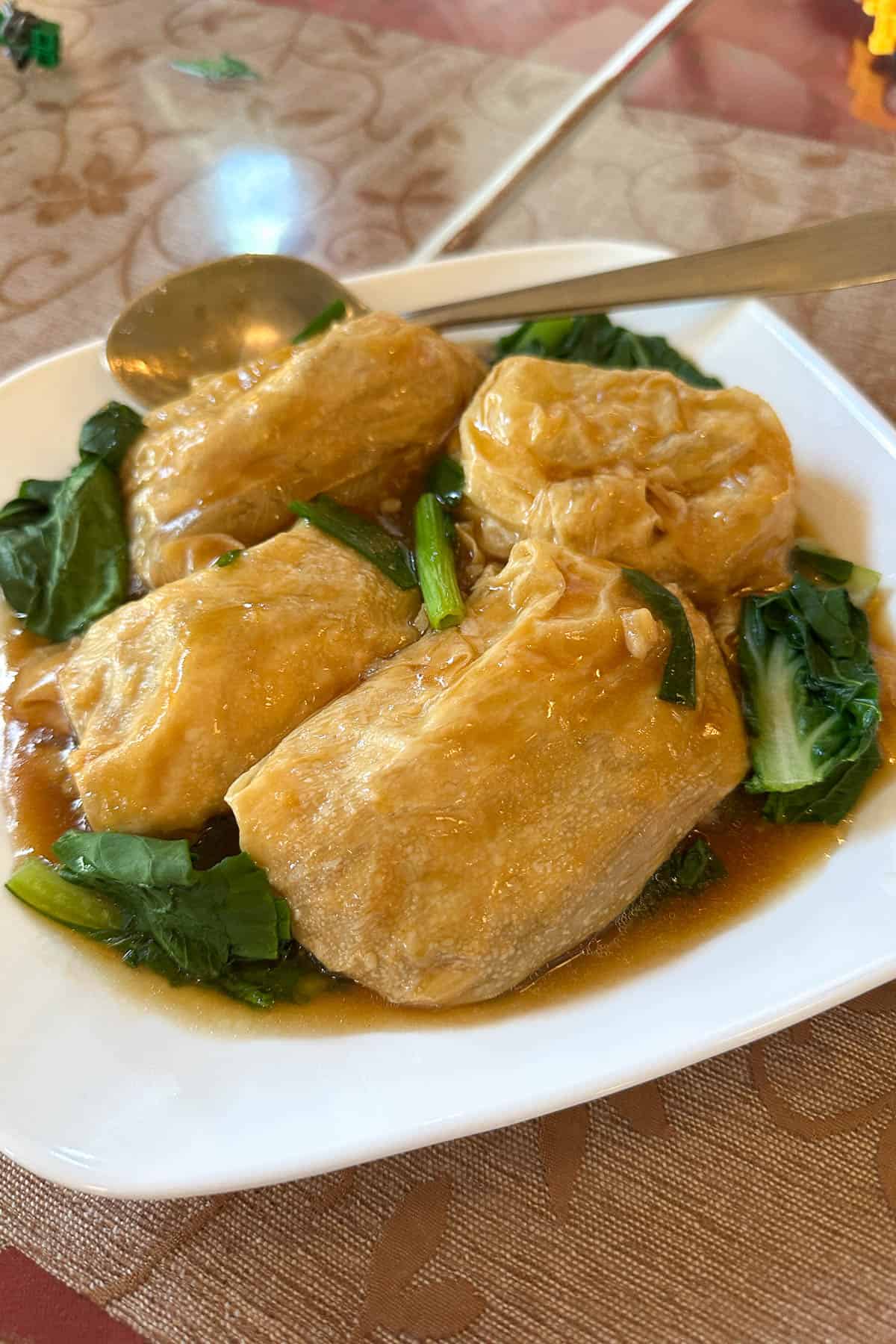 Dew Drop Inn bean curd with choy sum.