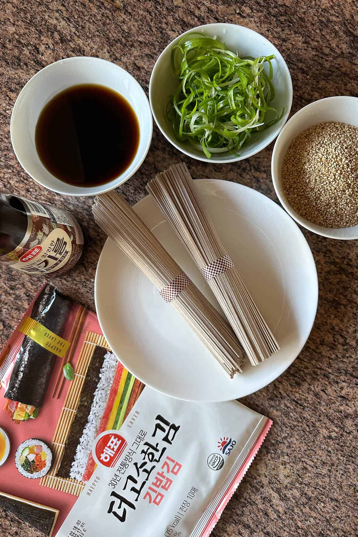 Ingredients for Perilla Oil Noodles with soba.