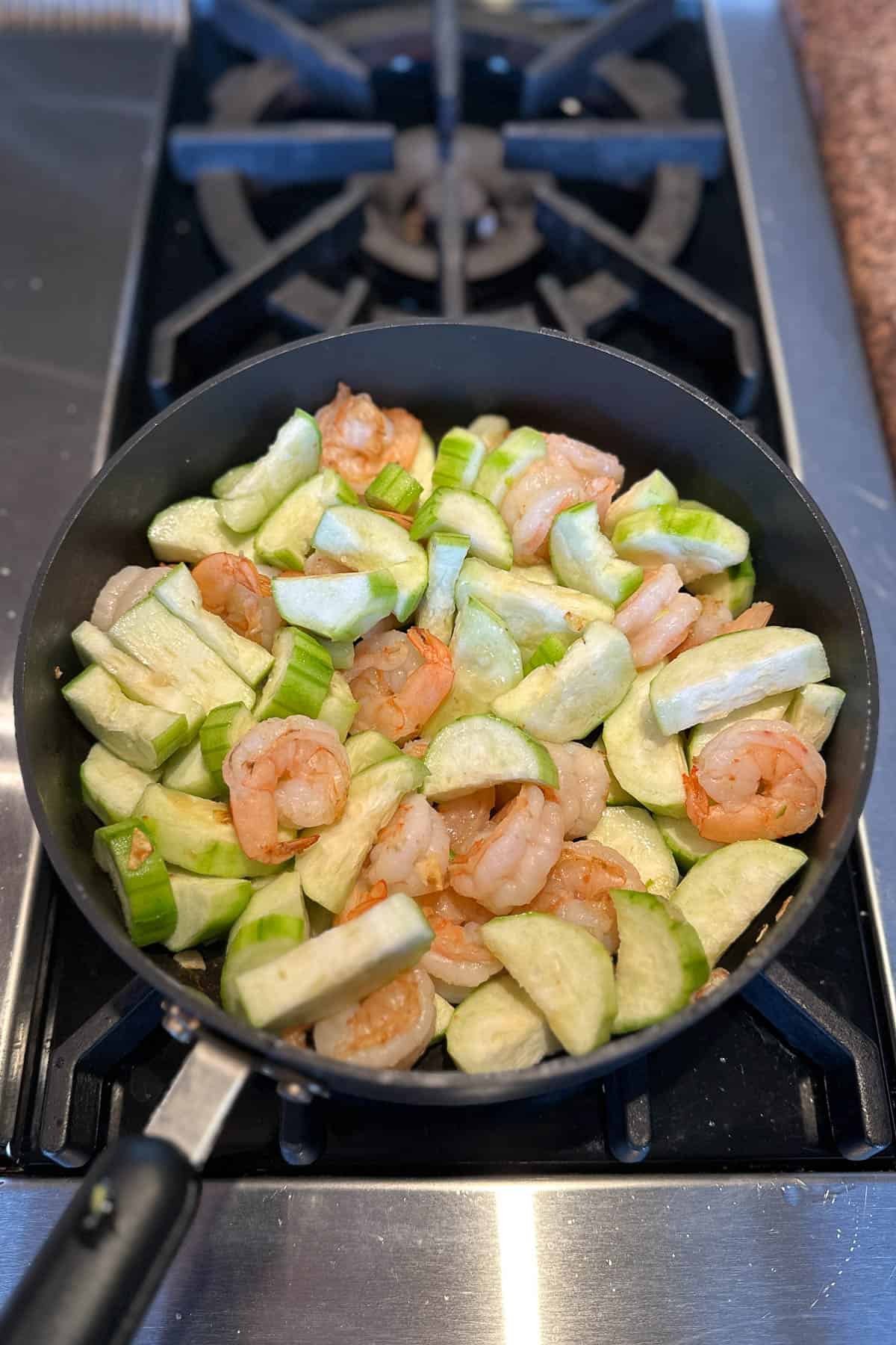 Making Squash and Shrimp.