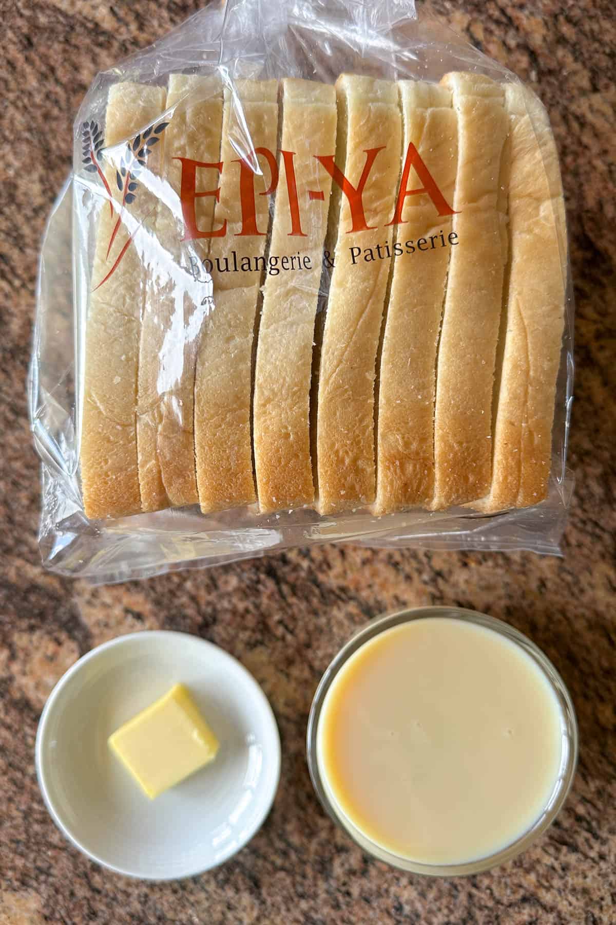 Ingredients for making Sweetened Condensed Milk Toast.