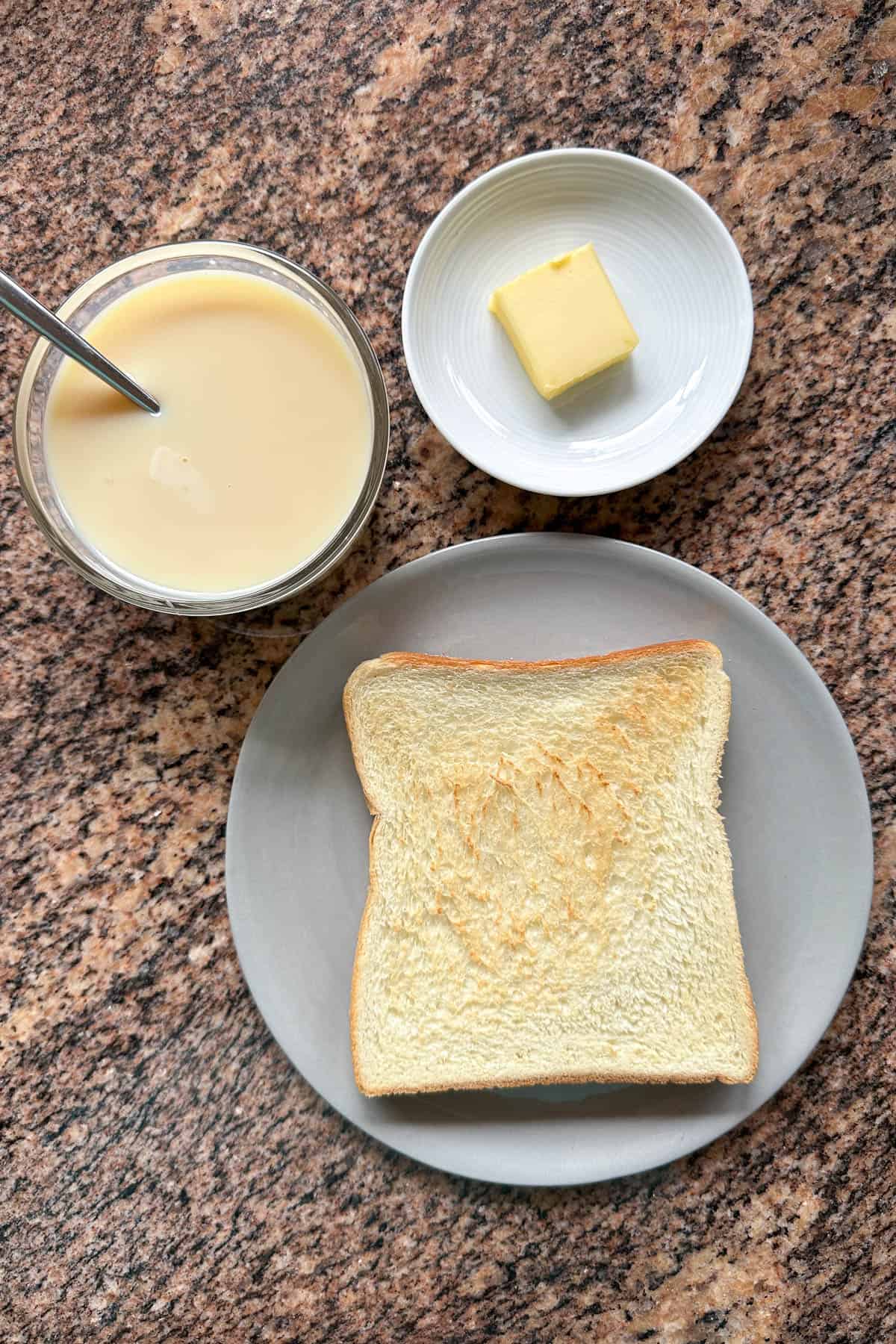 Ingredients for making Sweetened Condensed Milk Toast.