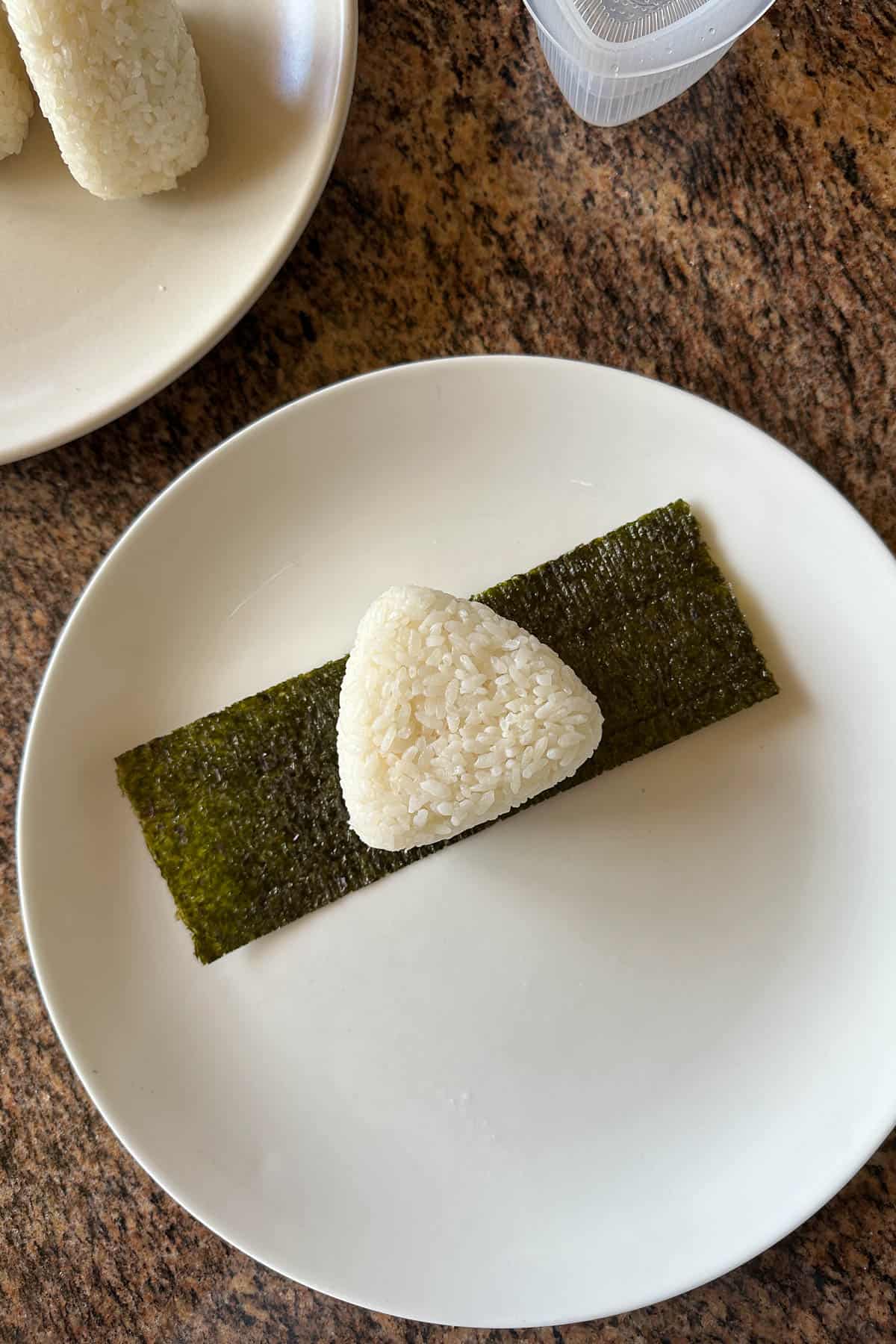 Wrapping nori for Tuna Mayo Onigiri.