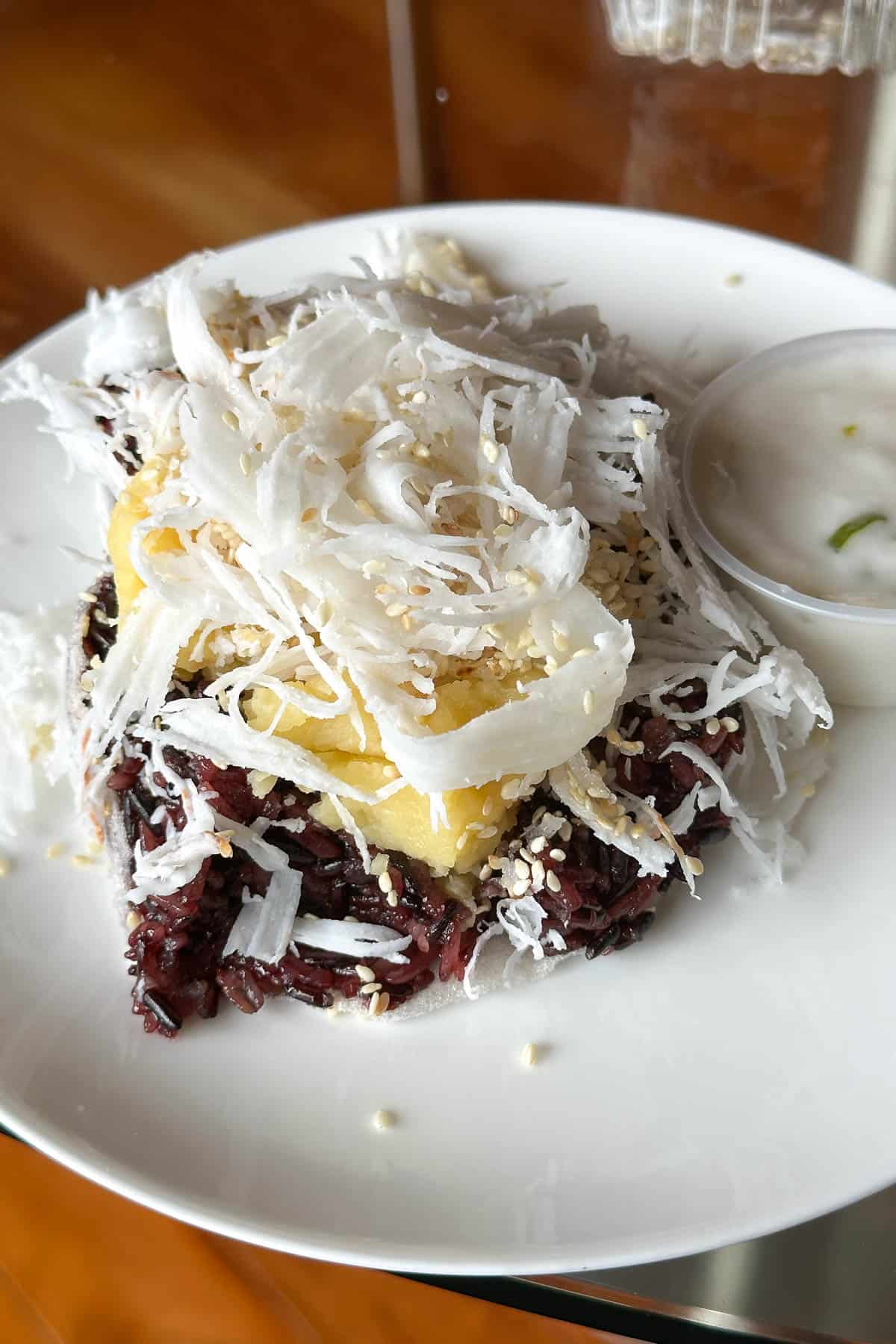 Sticky Black Rice with Mung Beans, Fresh Coconut from New Cholon in Honolulu Chinatown.