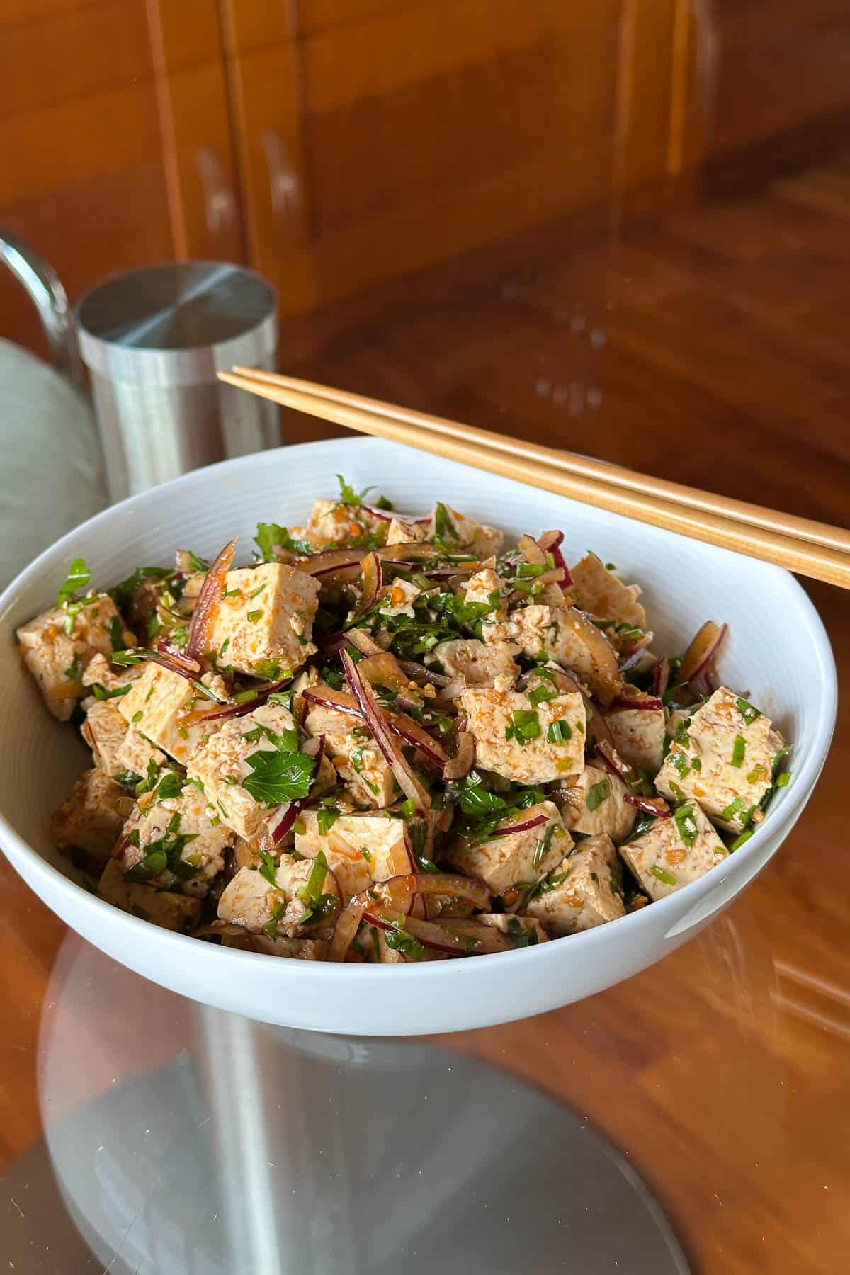 Cold Tofu with Chili Oil.