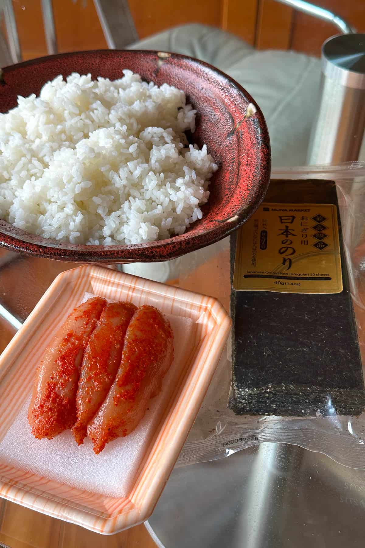 Ingredients for Mentaiko Onigiri / Musubi.
