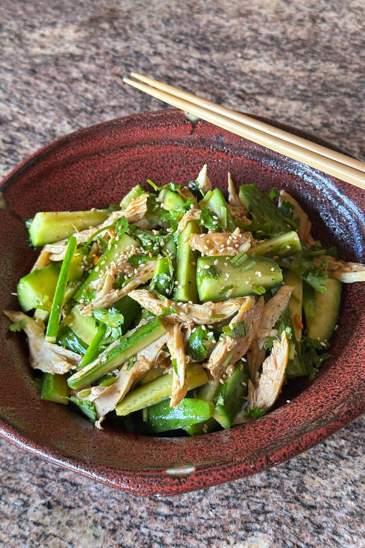 Shredded Chicken and Cucumbers.