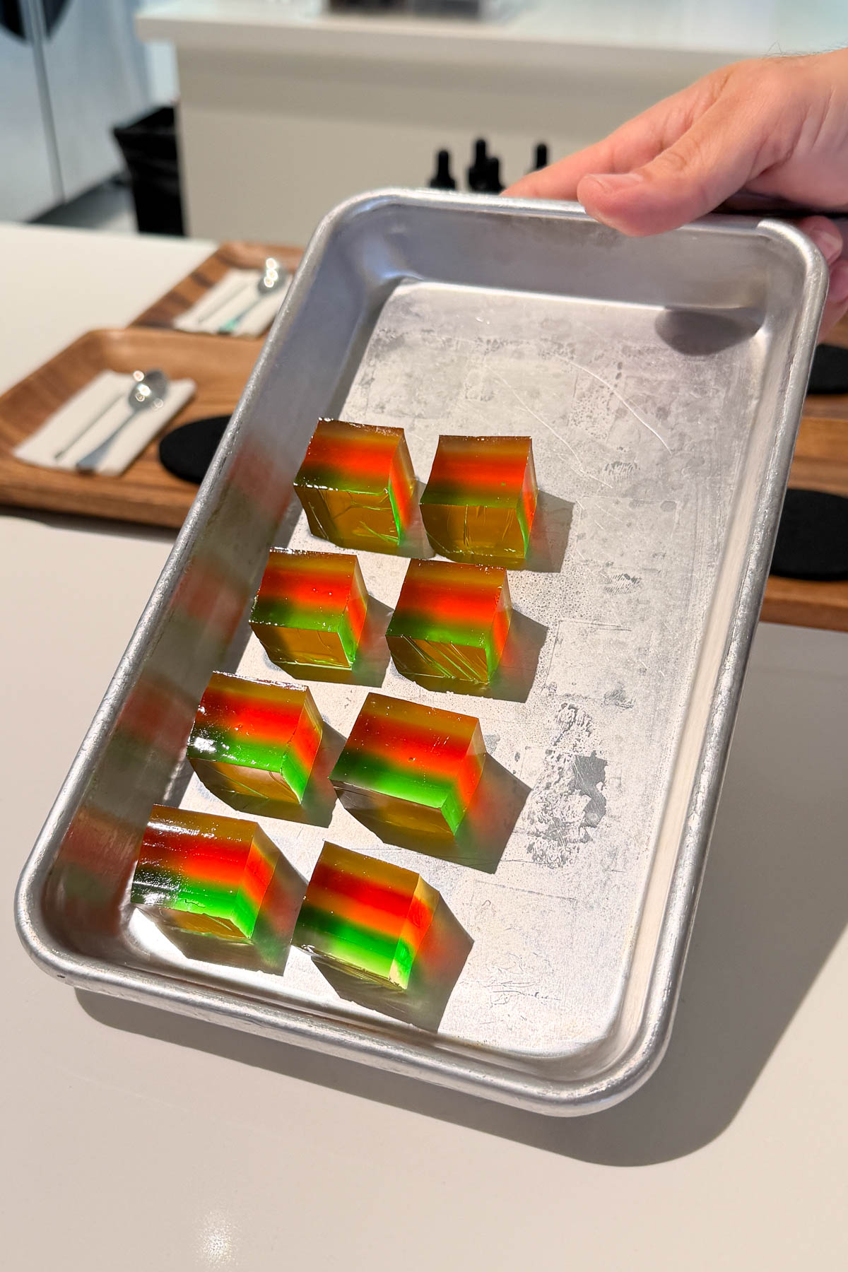 Asato's Waikiki rainbow jello with lemon peel.