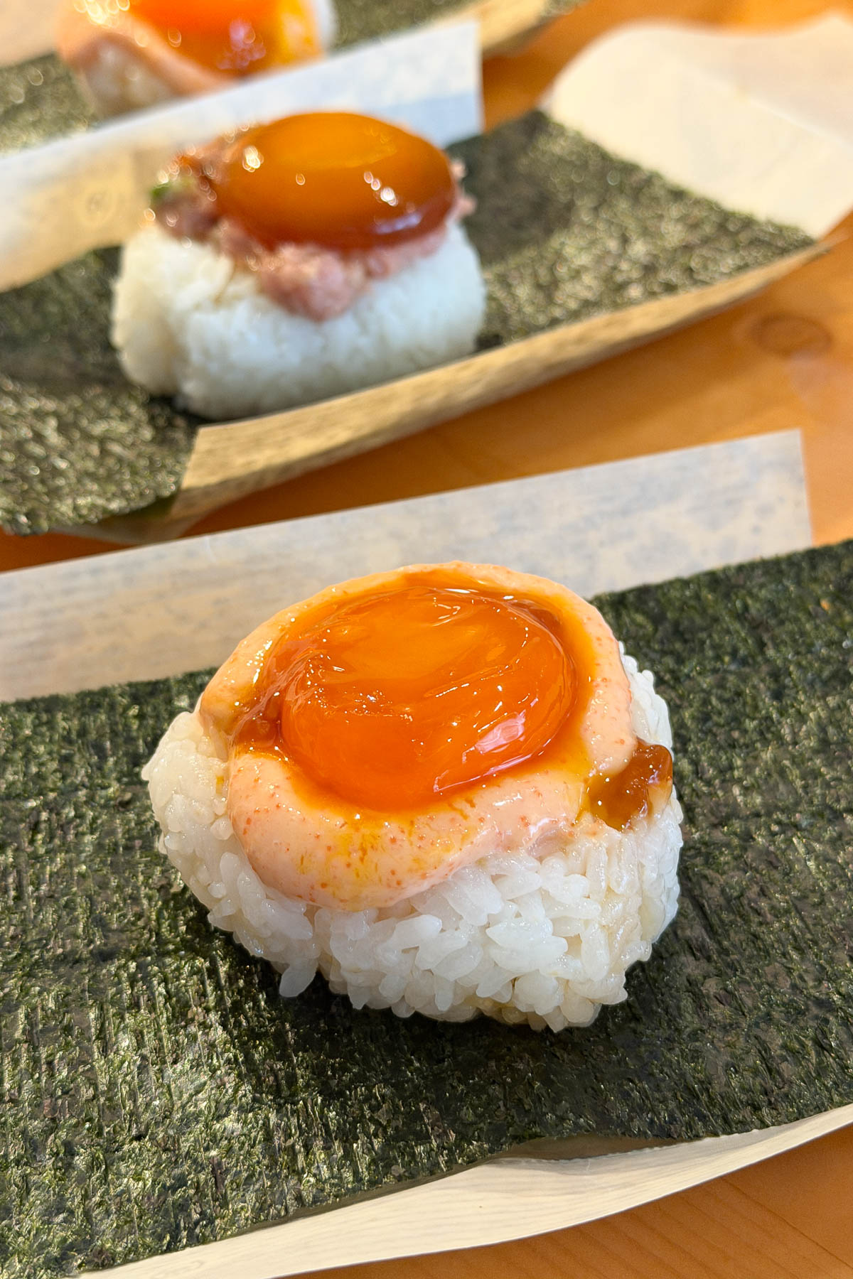 Onigiri Onibe onigiri with egg yolk.