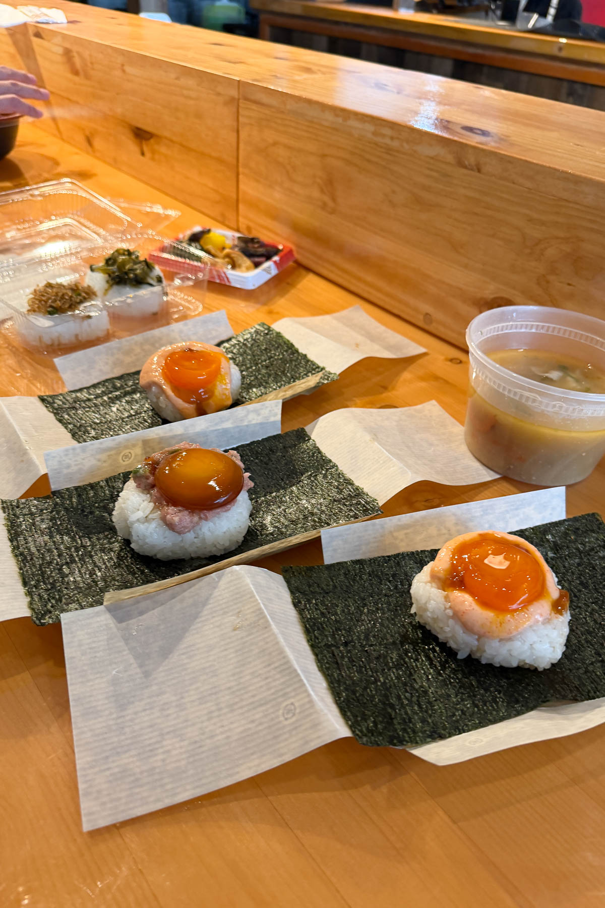 Onigiri Onibe onigiri with egg yolk.