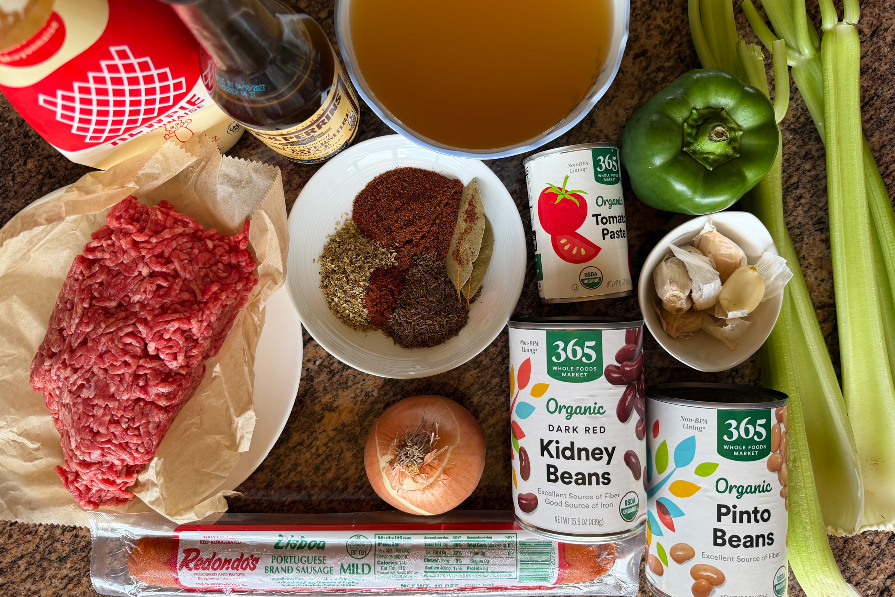 Ingredients for making Zippy's chili.