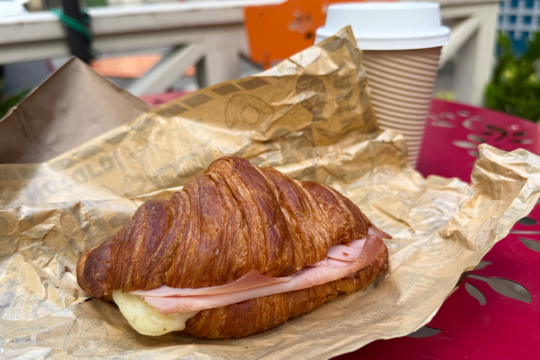 Ocean Side Bakery, ham and cheese croissant sandwich.