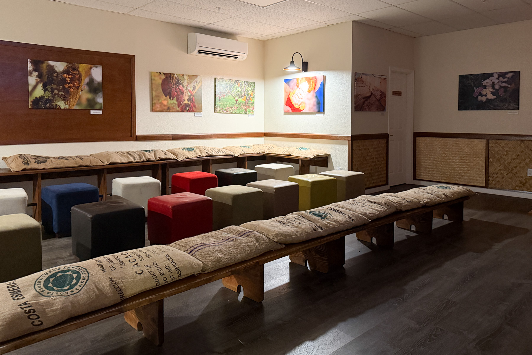 Manoa Chocolate Factory Tour movie room.
